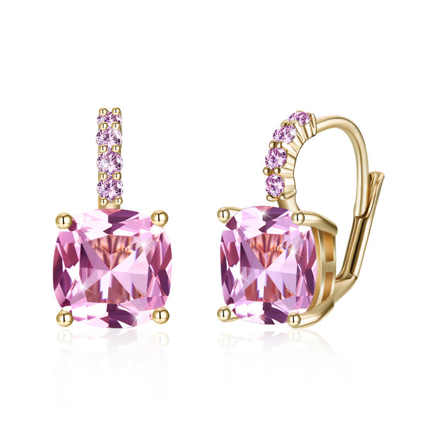 Iridescent Amethyst Ascher Cut Pave Leverback in 14K Gold Plated
