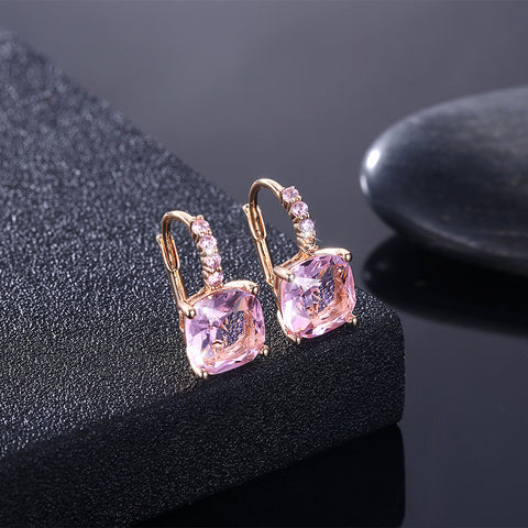 Iridescent Amethyst Ascher Cut Pave Leverback in 14K Gold Plated