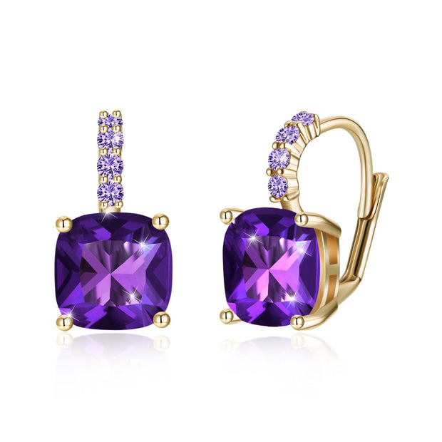 Iridescent Amethyst Ascher Cut Pave Leverback in 14K Gold Plated