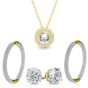 Pave Halo Disc Necklace & Pave Hoop Earring made With Austrian Crystals with Luxe Box - 18K Gold ITALY Design