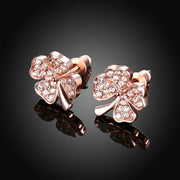 Elements Pav'e Clover Studs in 14K Rose