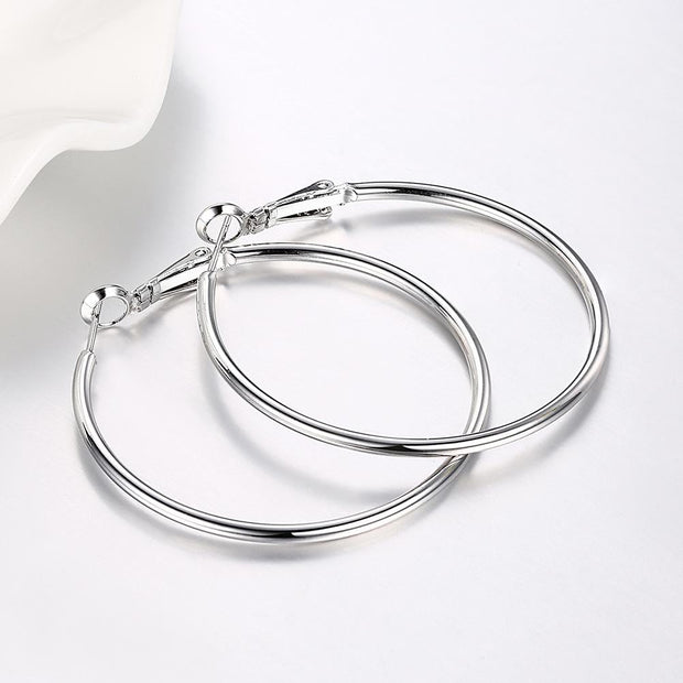 42mm Round Hoop Earring in 18K White Gold Plated, Earring, ALILY , ALILY   jewelryjewelry deals, swarovski crystal jewelry, groupon jewelry,, jewelry for mom, 