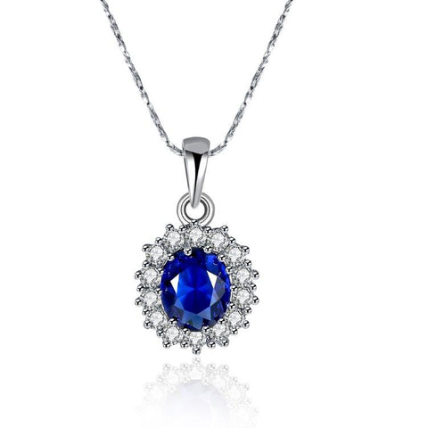 3.55 CTTW Sapphire Oval Cut Necklace Set in 18K White Gold Plated, Necklaces, ALILY , ALILY   jewelryjewelry deals, swarovski crystal jewelry, groupon jewelry,, jewelry for mom, 