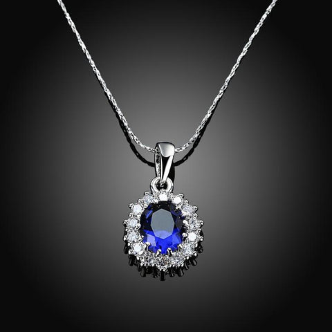 3.55 CTTW Sapphire Oval Cut Necklace Set in 18K White Gold Plated, Necklaces, ALILY , ALILY   jewelryjewelry deals, swarovski crystal jewelry, groupon jewelry,, jewelry for mom, 