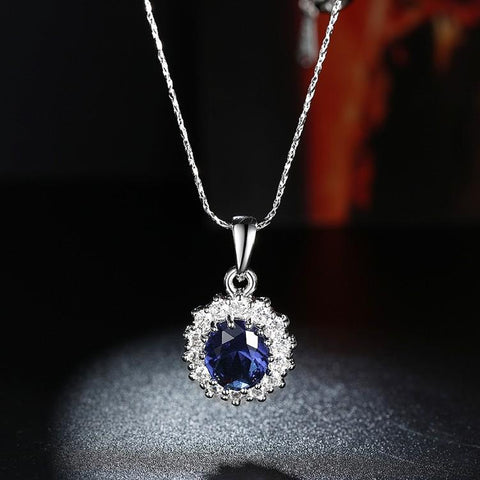 3.55 CTTW Sapphire Oval Cut Necklace Set in 18K White Gold Plated, Necklaces, ALILY , ALILY   jewelryjewelry deals, swarovski crystal jewelry, groupon jewelry,, jewelry for mom, 