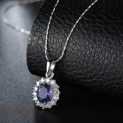 3.55 CTTW Sapphire Oval Cut Necklace Set in 18K White Gold Plated, Necklaces, ALILY , ALILY   jewelryjewelry deals, swarovski crystal jewelry, groupon jewelry,, jewelry for mom, 