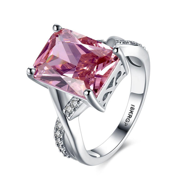 Emerald Cut Pink Crystal Swirl Ring Set in 18K White Gold Plating Made with Swarovski Elements, , ALILY , ALILY   jewelryjewelry deals, swarovski crystal jewelry, groupon jewelry,, jewelry for mom, 