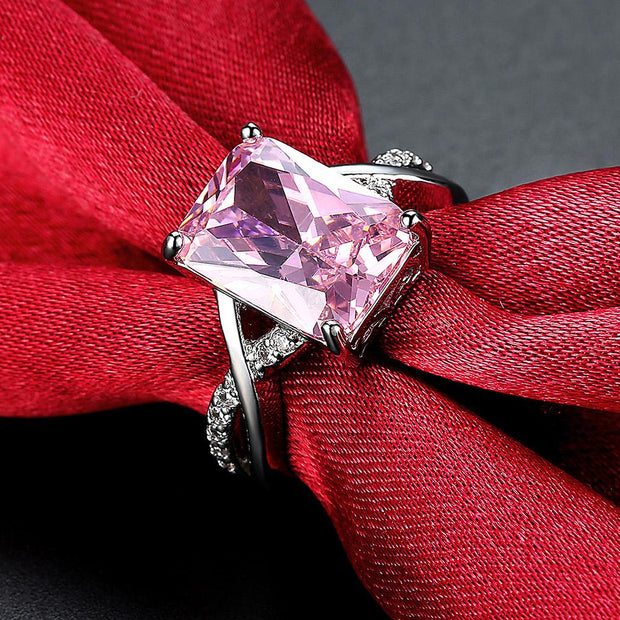 Emerald Cut Pink Crystal Swirl Ring Set in 18K White Gold Plating Made with Swarovski Elements, , ALILY , ALILY   jewelryjewelry deals, swarovski crystal jewelry, groupon jewelry,, jewelry for mom, 