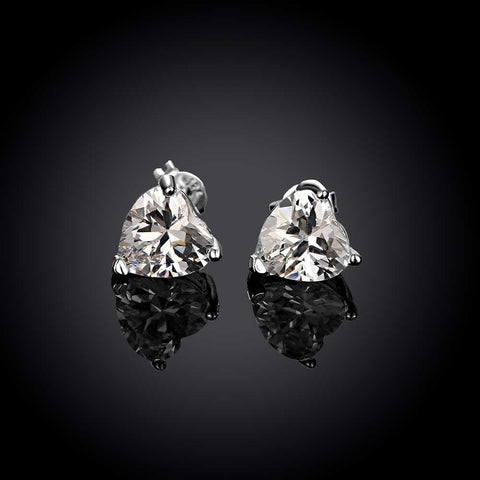 White Topaz Heart Stud Earring in 14K White Gold Plated 6mm