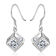 Crystal Cube Drop Earring in 18K White Gold Plated