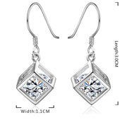 Crystal Cube Drop Earring in 18K White Gold Plated
