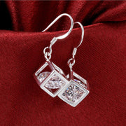 Crystal Cube Drop Earring in 18K White Gold Plated