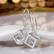 Crystal Cube Drop Earring in 18K White Gold Plated