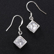 Crystal Cube Drop Earring in 18K White Gold Plated