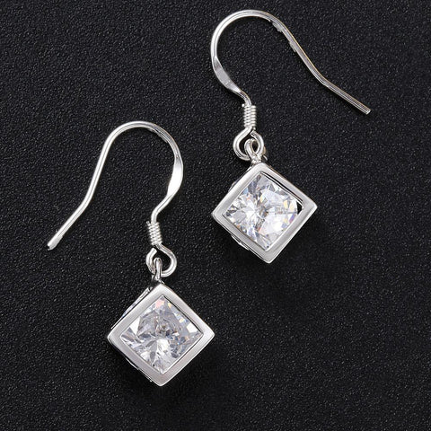 Crystal Cube Drop Earring in 18K White Gold Plated