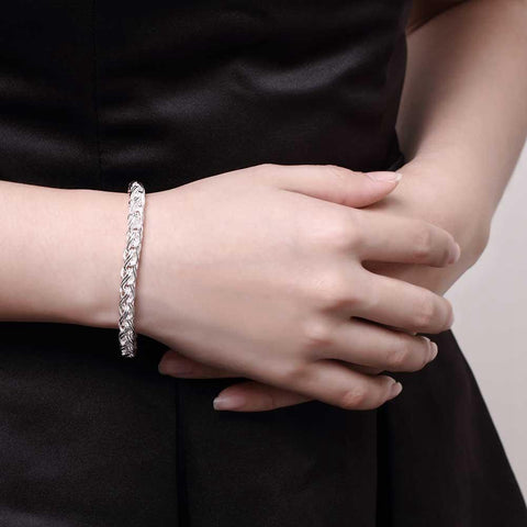 Popcorn Mesh Bracelet in 18K White Gold Plated 7.5"