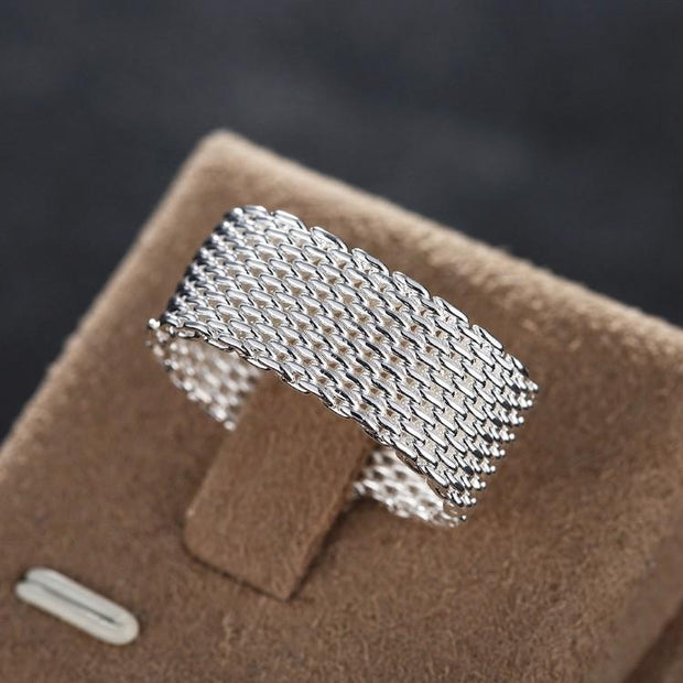 Sterling Silver Plated Woven Mesh Ring - ALILY  www..com fashion jewelry for women