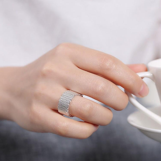 Sterling Silver Plated Woven Mesh Ring - ALILY  www..com fashion jewelry for women