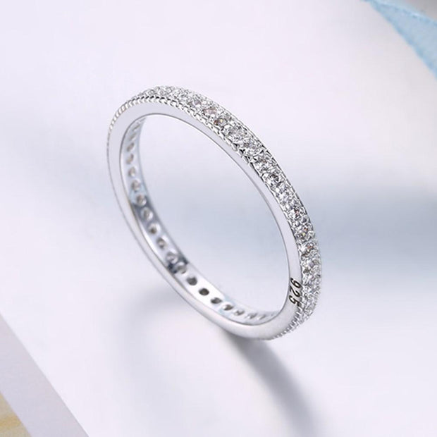 Classic Austrian Crystal Wedding Band Ring Set in 18K White Gold Plated ITALY Design  - ALILY