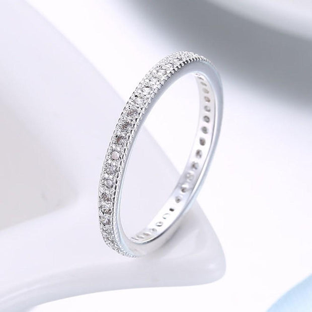 Classic Austrian Crystal Wedding Band Ring Set in 18K White Gold Plated ITALY Design  - ALILY