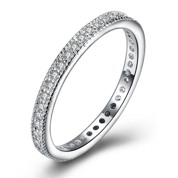 Classic Austrian Crystal Wedding Band Ring Set in 18K White Gold Plated ITALY Design  - ALILY