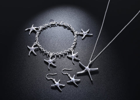 3 Piece Daisy Starfish  18K White Gold Plated Set in 18K White Gold Plated