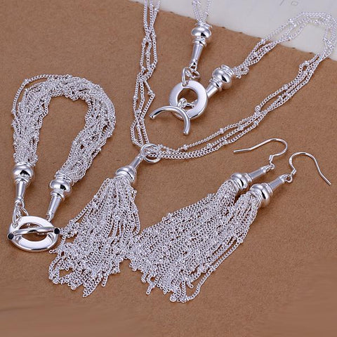 3 Piece Fringe Tassell 18K White Gold Plated Set in 18K White Gold Plated ITALY Design
