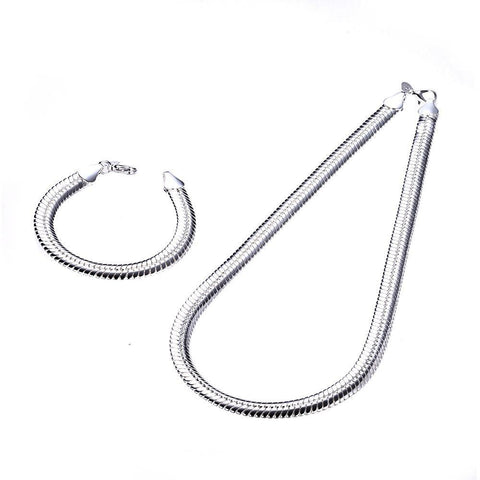 2 Piece Omega Bracelet and Chain 18K White Gold Plated Set in 18K White Gold Plated ITALY Design