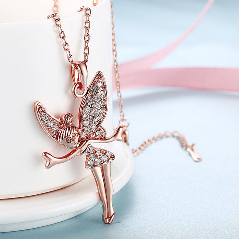 18K Rose Gold Plated Swarovski Elements Flying Angel Necklace, , ALILY , ALILY   jewelryjewelry deals, swarovski crystal jewelry, groupon jewelry,, jewelry for mom, 