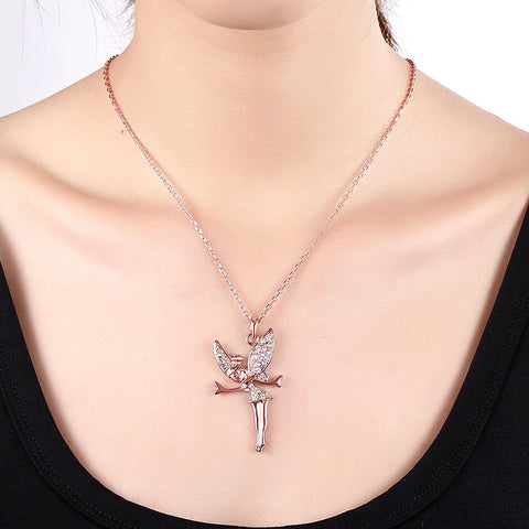 18K Rose Gold Plated Swarovski Elements Flying Angel Necklace, , ALILY , ALILY   jewelryjewelry deals, swarovski crystal jewelry, groupon jewelry,, jewelry for mom, 