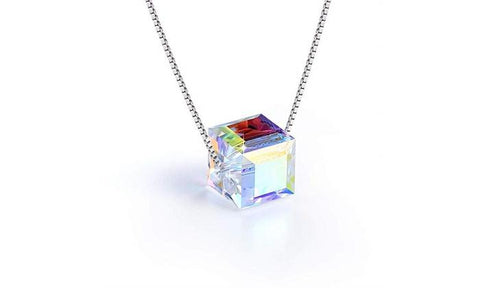 Aurora Borealis Crystal Cube Necklace Made with Swarovski Crystal, , ALILY , ALILY   jewelryjewelry deals, swarovski crystal jewelry, groupon jewelry,, jewelry for mom, 