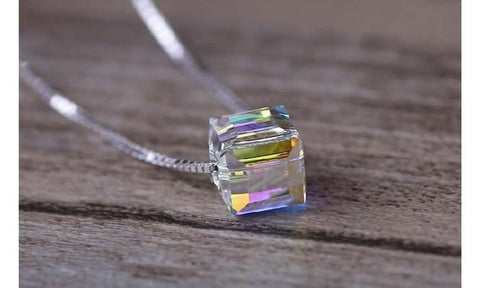 Aurora Borealis Crystal Cube Necklace Made with Swarovski Crystal, , ALILY , ALILY   jewelryjewelry deals, swarovski crystal jewelry, groupon jewelry,, jewelry for mom, 
