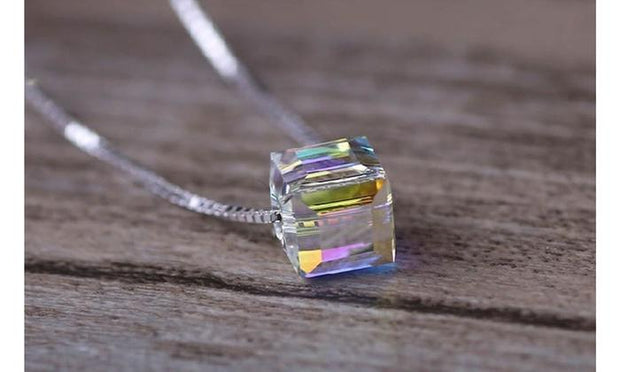Aurora Borealis Crystal Cube Necklace Made with Swarovski Crystal, , ALILY , ALILY   jewelryjewelry deals, swarovski crystal jewelry, groupon jewelry,, jewelry for mom, 