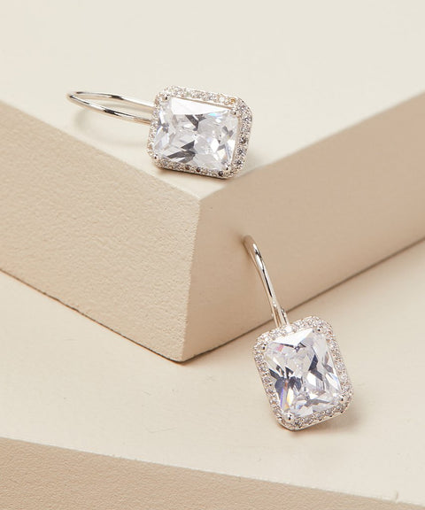 Emerald Cut 2.50 Cttw Gemstone Leverback Earrings in 14K White Gold Plating
