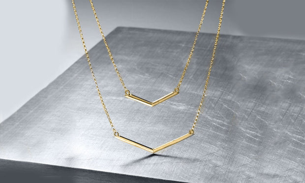 Duo Dangling Chevron Statement Necklace in 18K Gold (Multiple Options), , ALILY , ALILY   jewelryjewelry deals, swarovski crystal jewelry, groupon jewelry,, jewelry for mom, 