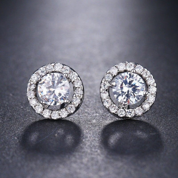 White Halo Stud Earrings in Silver Plating - 2 Options ITALY Design