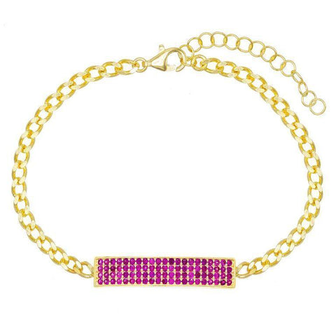 Pave Pink Topaz Chain Bracelet 7.8" +2" Embellished with  Crystals in 18K Gold Plated