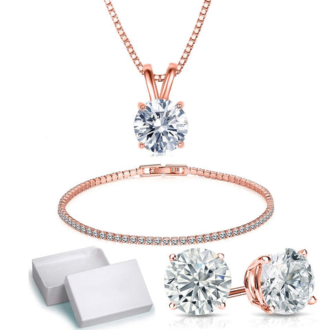 Solitaire Necklace and 4 Prong Earring made With Austrian Crystals with Gift Box - 3 Options Available ITALY Design