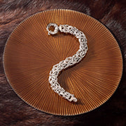Thick Cut Bolivian Design Byzantine Unisex Bracelet in 14K White Gold Plating
