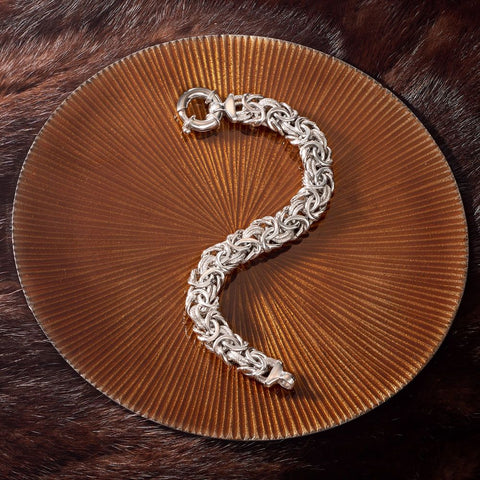 Thick Cut Bolivian Design Byzantine Unisex Bracelet in 14K White Gold Plating