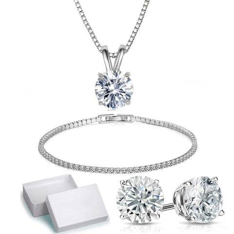 Solitaire Necklace and 4 Prong Earring made With Austrian Crystals with Gift Box - 3 Options Available ITALY Design