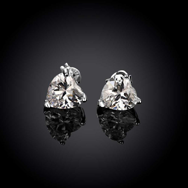 Heart Stud Earrings Made with  Elements in Sterling Silver Plated