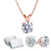 Solitaire Necklace and 4 Prong Earring made With Austrian Crystals with Luxe Box - 18K Rose Gold ITALY Design