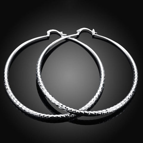 Sleek Silver Plated Roman Ingrain Classic Hoops ITALY Design  - ALILY