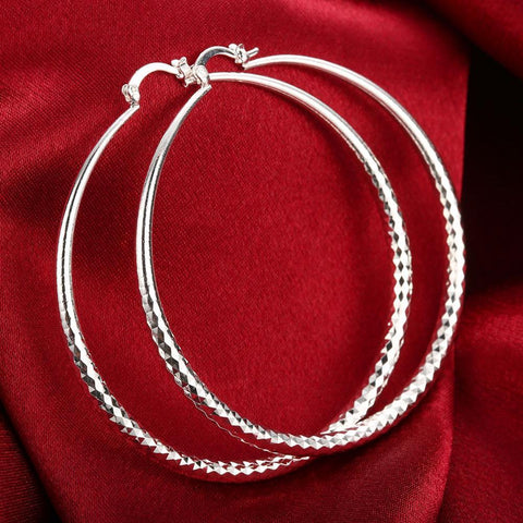 Sleek Silver Plated Roman Ingrain Classic Hoops ITALY Design  - ALILY