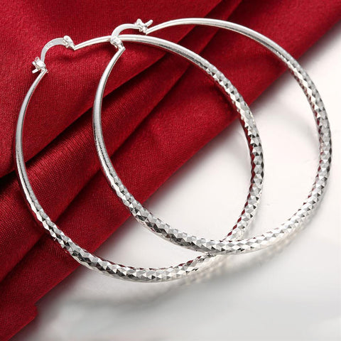Sleek Silver Plated Roman Ingrain Classic Hoops ITALY Design  - ALILY