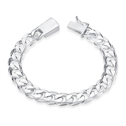Silver Plated Unisex Curb Chain Italian Bracelet ITALY Design  - ALILY