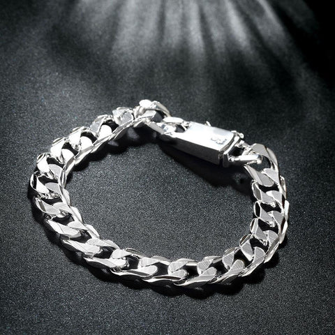 Silver Plated Unisex Curb Chain Italian Bracelet ITALY Design  - ALILY