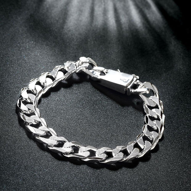Silver Plated Unisex Curb Chain Italian Bracelet ITALY Design  - ALILY