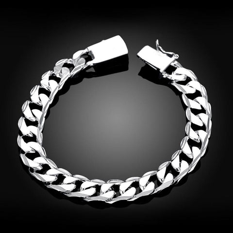 Silver Plated Unisex Curb Chain Italian Bracelet ITALY Design  - ALILY